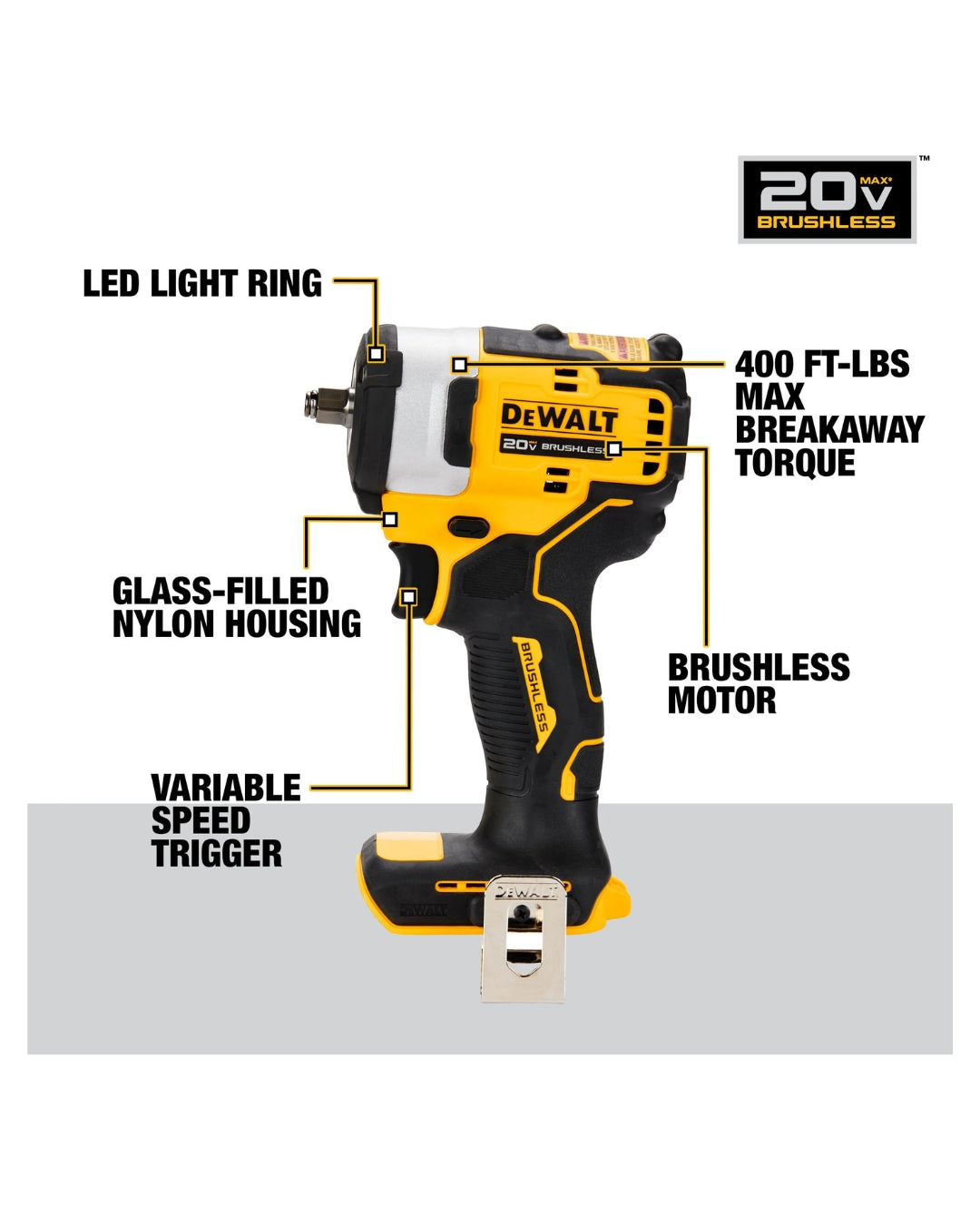 Llave de impacto dewalt 3/8" 20v 338nm (sin batería) - dcf913b