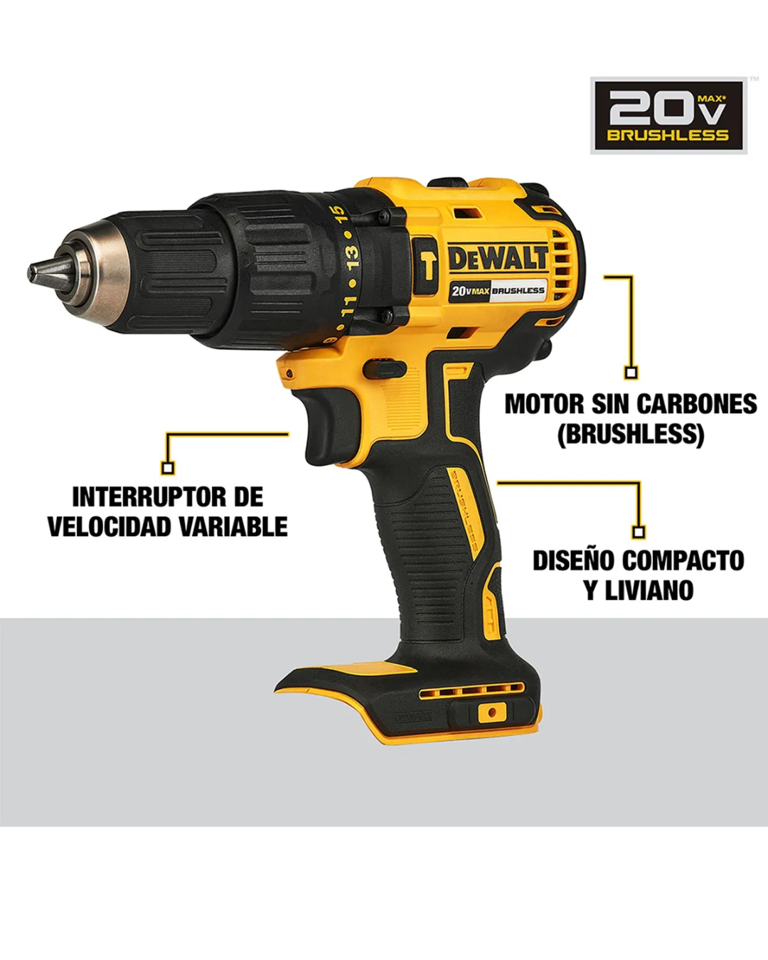 Taladro Atornillador Inalámbrico DeWalt 20V MAX Brushless