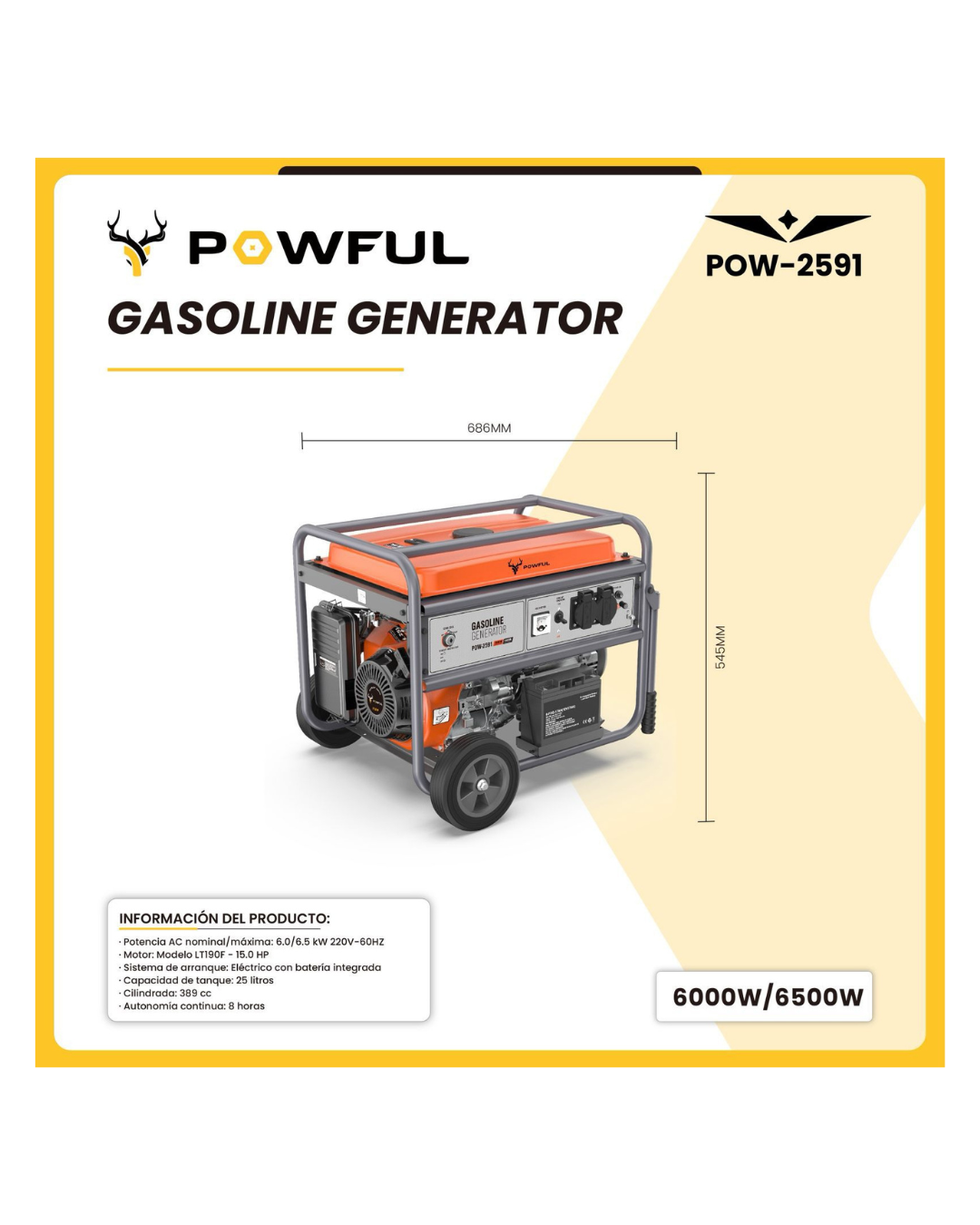 Generador Eléctrico POWFUL - 6.5KW | Motor 15HP