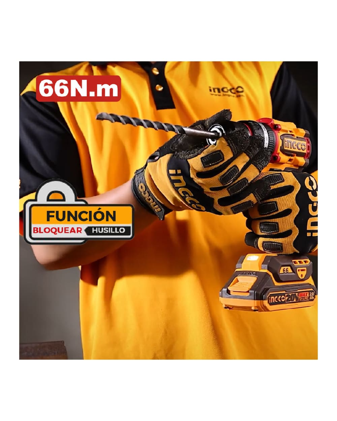 TALADRO PERCUTOR BRUSHLESS CHUCK METÁLICO INGCO 20V 66NM + 166 PIEZAS + 1 BATERÍA