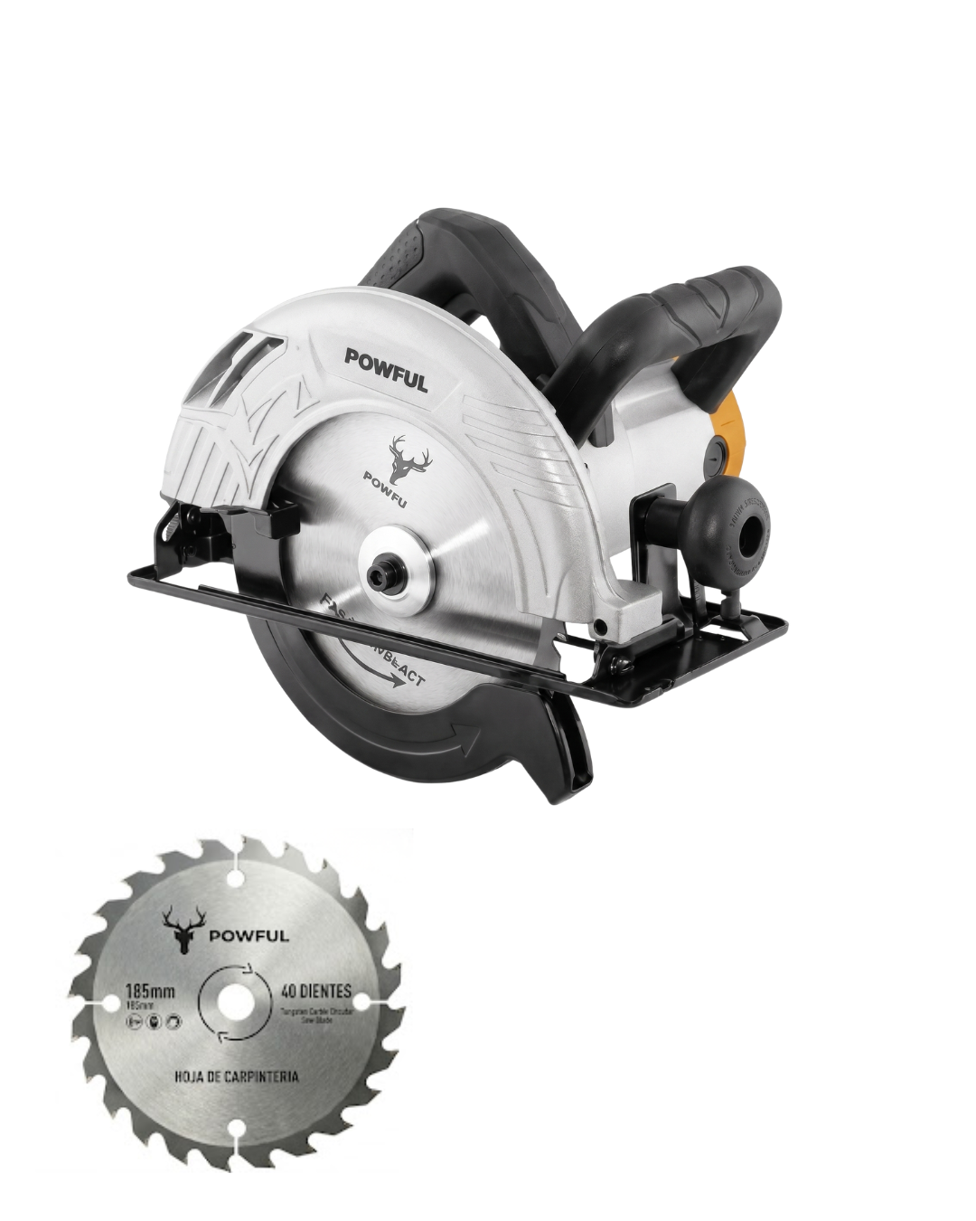 Sierra Circular POW2525 de 7-1/4": Máxima Potencia de 1350W para Uso Industrial