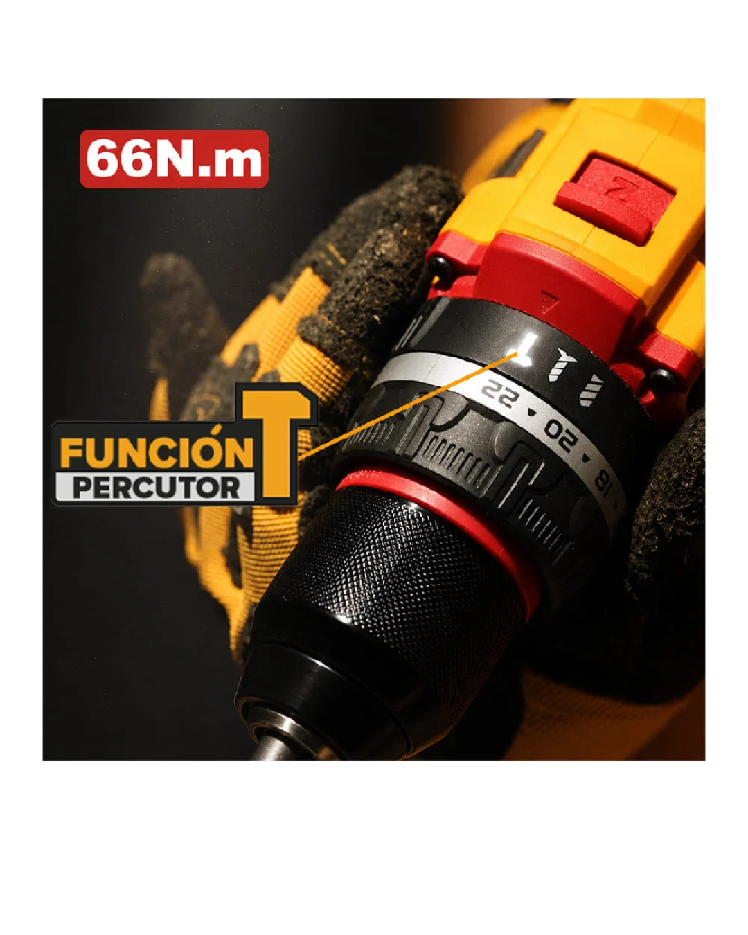 TALADRO PERCUTOR BRUSHLESS CHUCK METÁLICO INGCO 20V 66NM + 166 PIEZAS + 1 BATERÍA