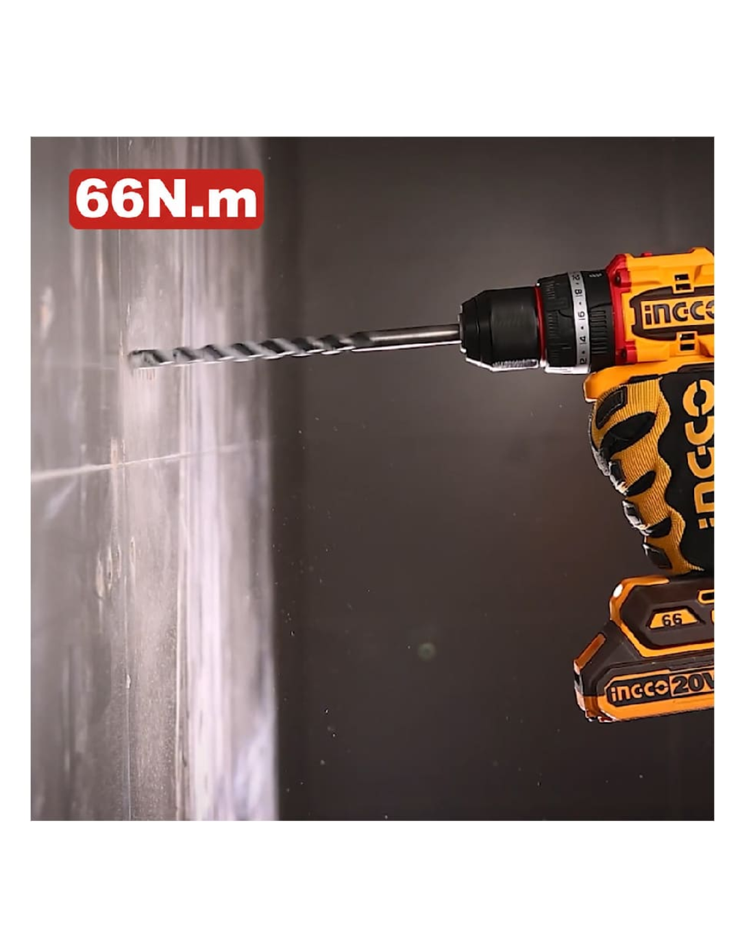 TALADRO PERCUTOR BRUSHLESS CHUCK METÁLICO INGCO 20V 66NM + 166 PIEZAS + 1 BATERÍA